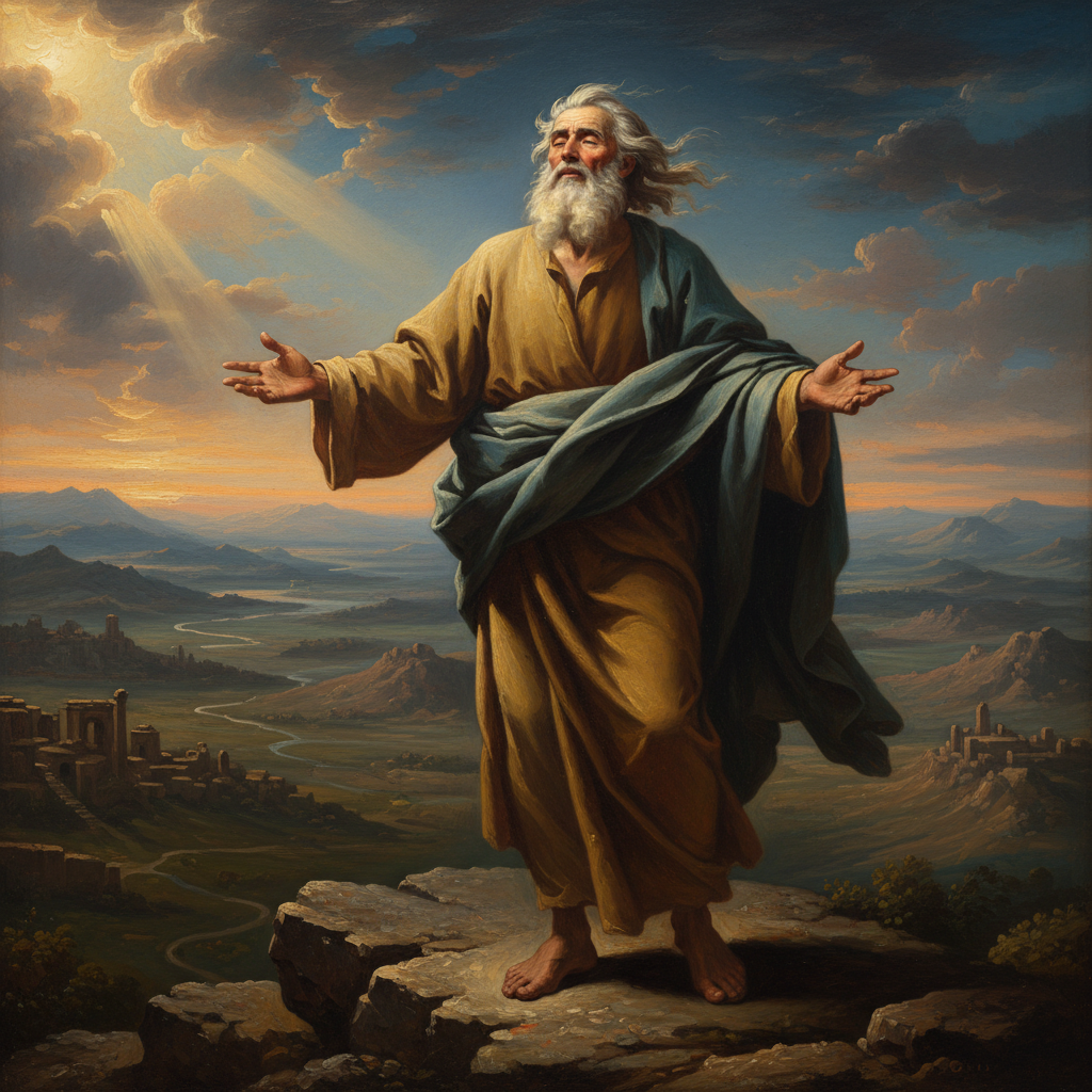 Classical oil painting inspired by Isaiah 40:28.