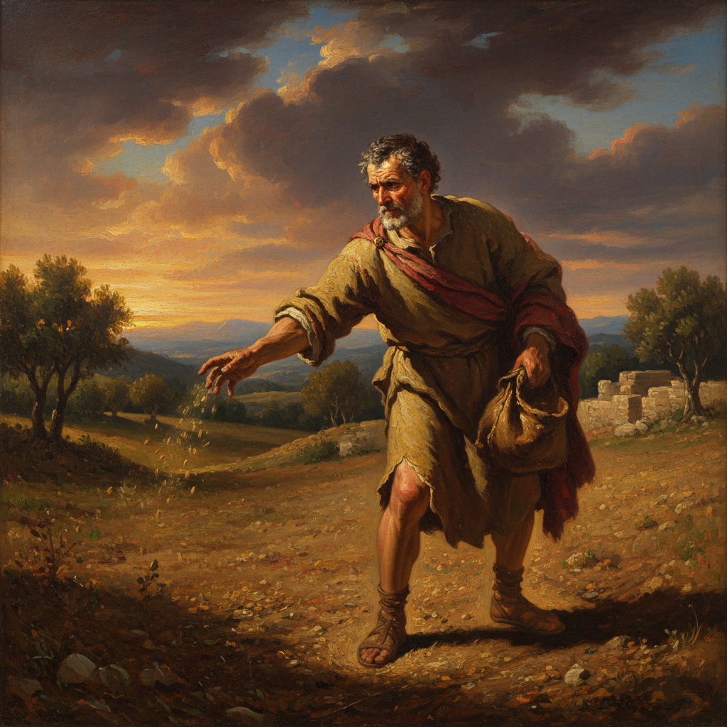 Classical oil painting inspired by Galatians 6:9.