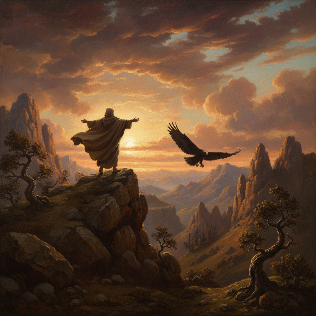 Classical oil painting inspired by Isaiah 40:31.