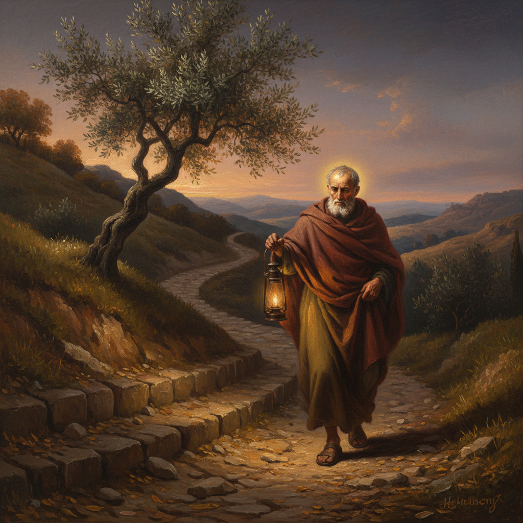 Classical oil painting inspired by Micah 6:8.